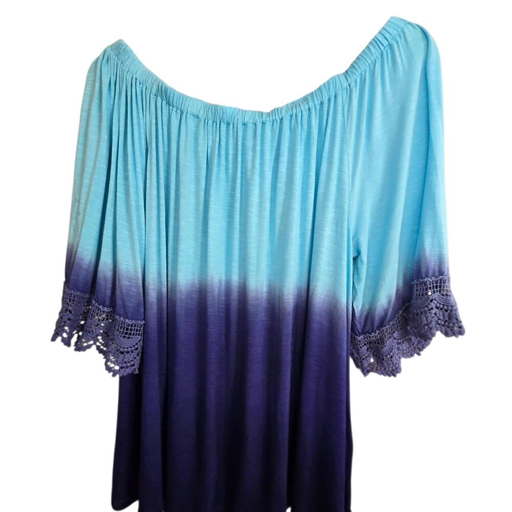 Avenue Women's Ombre Off-Shoulder Blouse with‎ Crochet Sleeve Detail